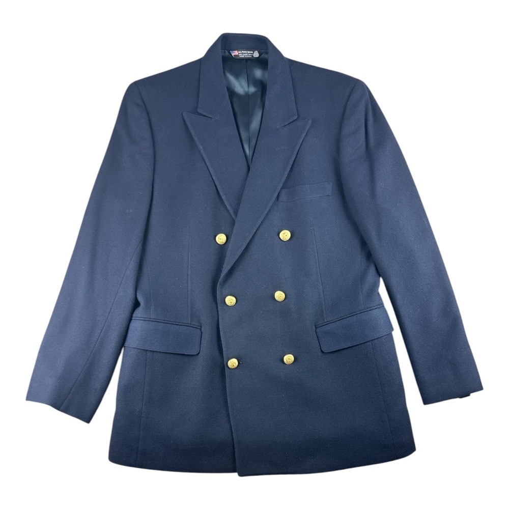 John Alexander Vintage Navy Pure Wool Double Breasted Blazer Gold Buttons 40R